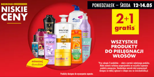 Biedronka: 2+1 GRATIS na wszystkie produkty do pielęgnacji włosów 12.05.2025