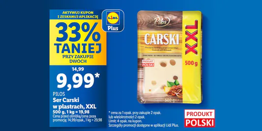 Lidl: KUPON -33% na ser Carski w plastrach 15.05.2025