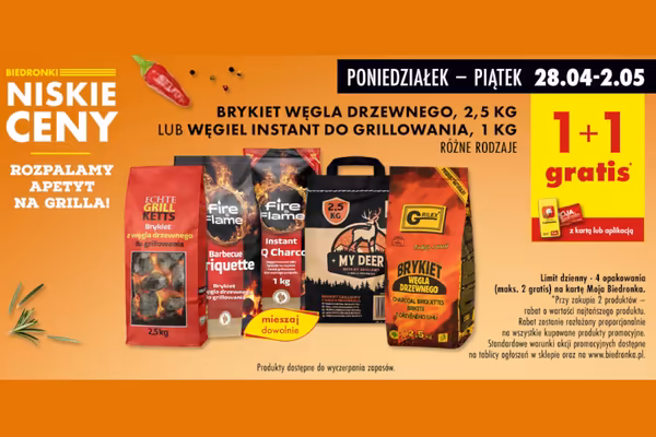: 1+1 GRATIS na brykiet węgla drzewnego lub Węgiel instant