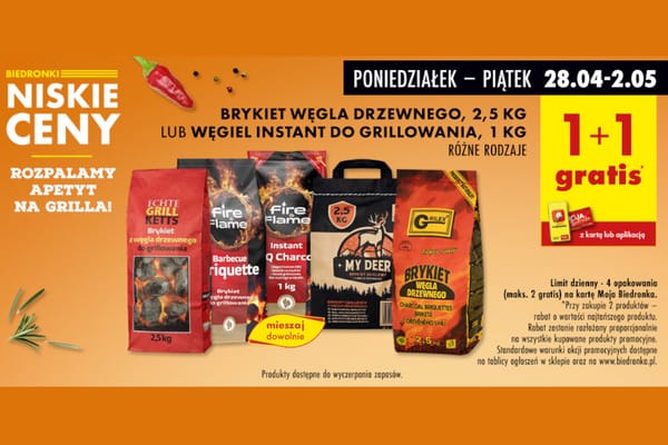 : 1+1 GRATIS na brykiet węgla drzewnego lub Węgiel instant