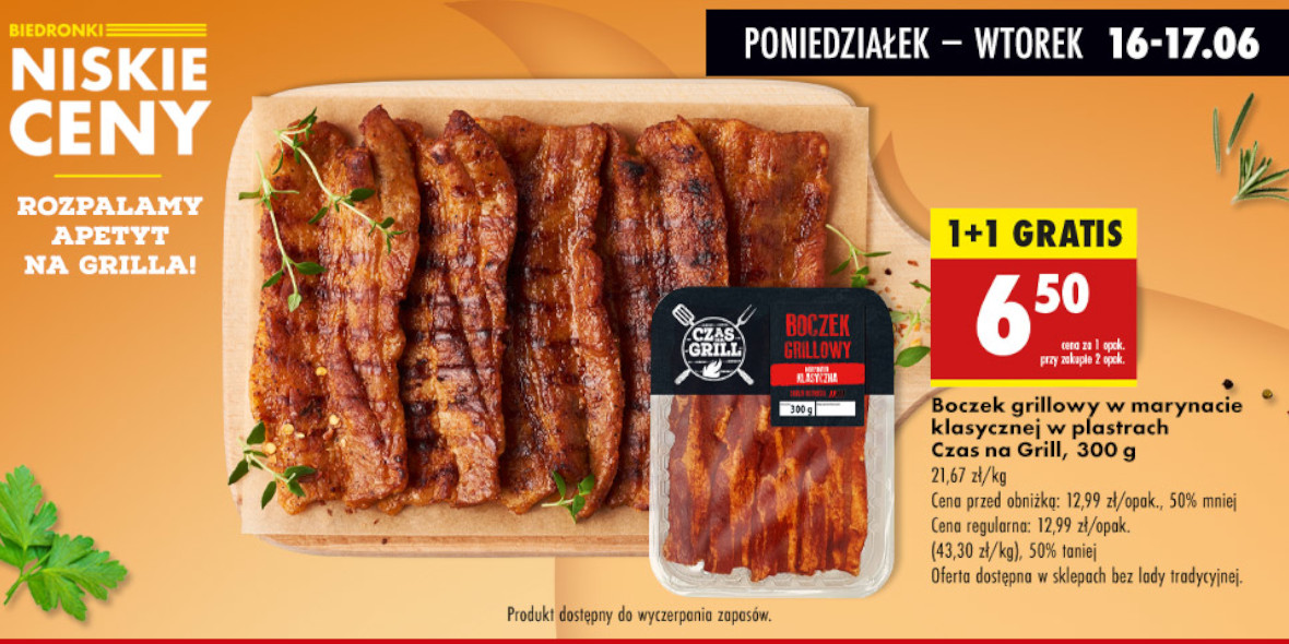 Biedronka: 1 + 1 GRATIS na boczek grillowy w marynacie Czas na Grill 16.06.2025