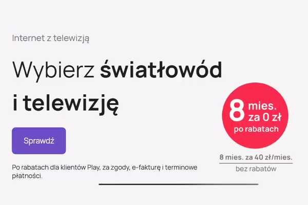 : 0 zł za internet + telewizję przez 8 miesięcy