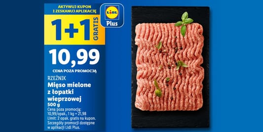 Lidl: KUPON 1 + 1 GRATIS na mięso mielone z łopatki 12.05.2025