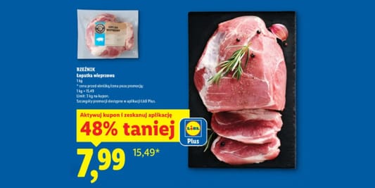 Lidl: KUPON -48% na łopatkę wieprzową 16.03.2026