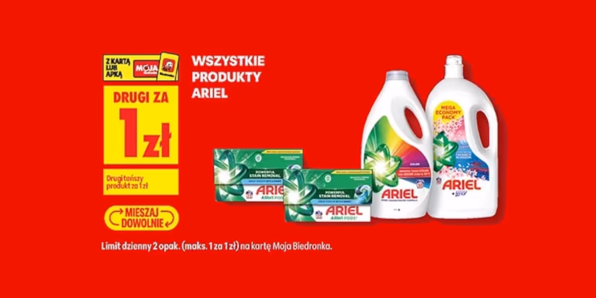 Biedronka: 1 zł za wszystkie produkty Ariel - drugi produkt