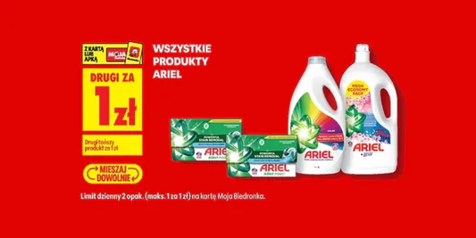 Biedronka: 1 zł za wszystkie produkty Ariel - drugi produkt 02.10.2026