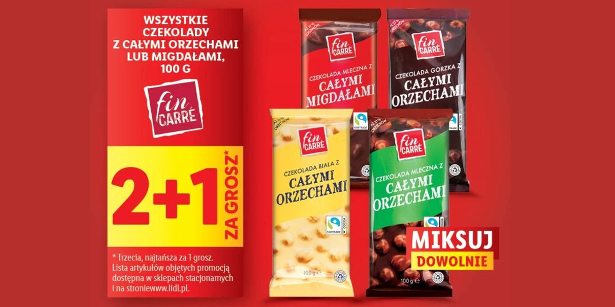 Lidl: 2+1 GRATIS na czekolady Fin Carre