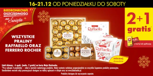 Biedronka: 2+1 GRATIS na praliny Raffaello i Ferrero Rocher 16.12.2024