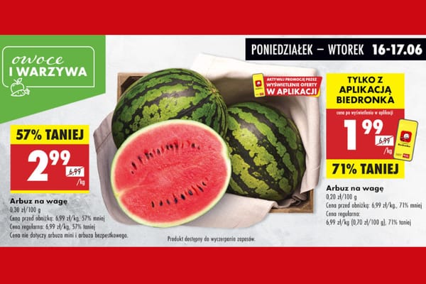 : Do -71% na arbuza na wagę