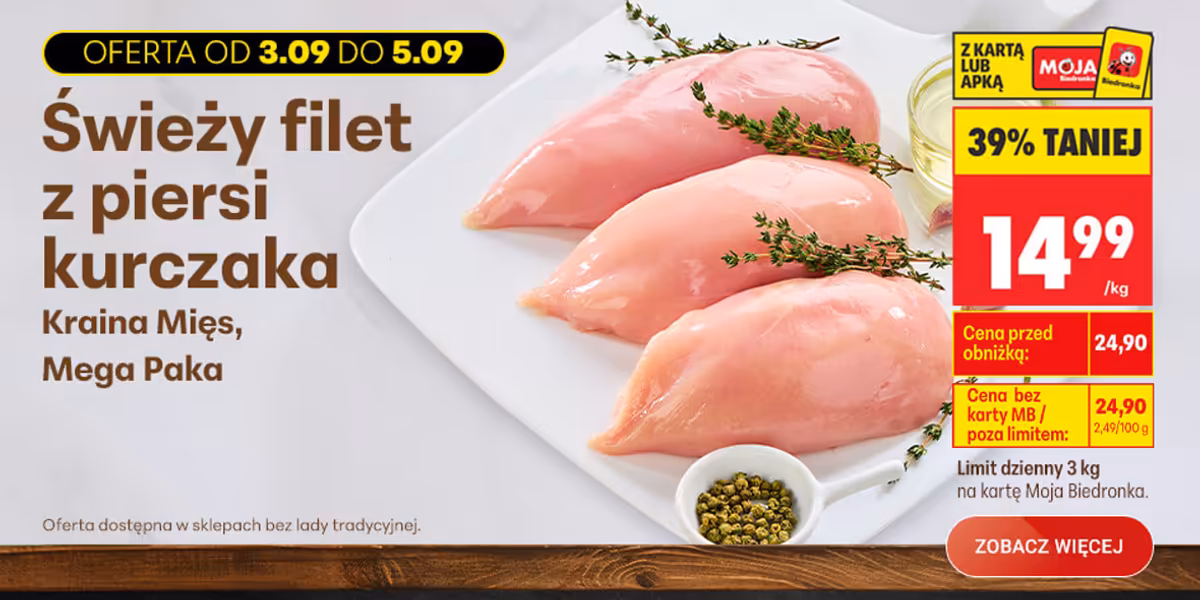 Biedronka: -39% na świeży filet z piersi kurczaka