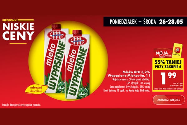 : -55% na mleko Wypasione Mlekovita UHT 3,2%