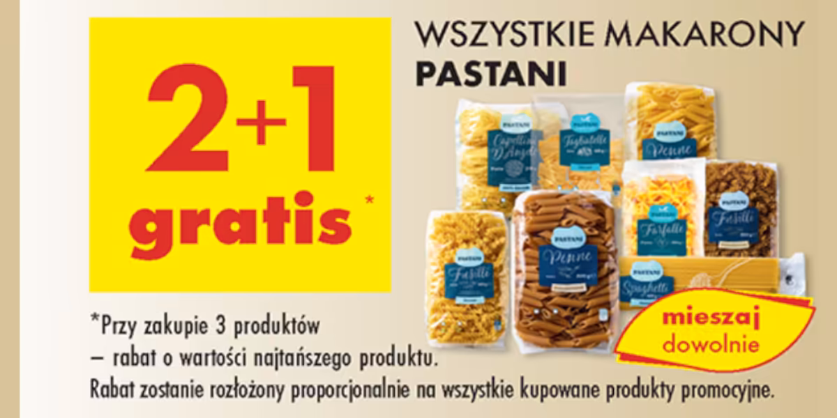 Biedronka: 2+1 GRATIS na wszystkie makarony Pastani