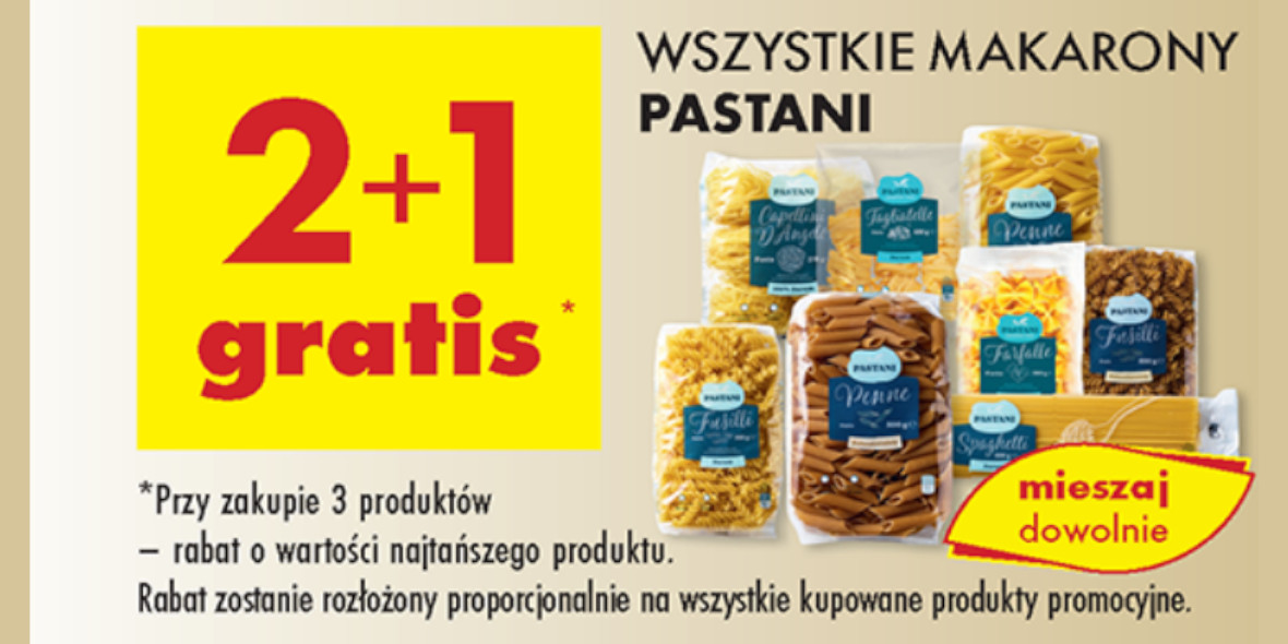 Biedronka: 2+1 GRATIS na wszystkie makarony Pastani