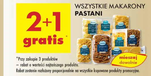 Biedronka: 2+1 GRATIS na wszystkie makarony Pastani 28.05.2025