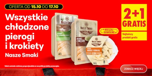Biedronka: 2+1 GRATIS na chłodzone pierogi i krokiety Nasze Smaki 15.10.2026