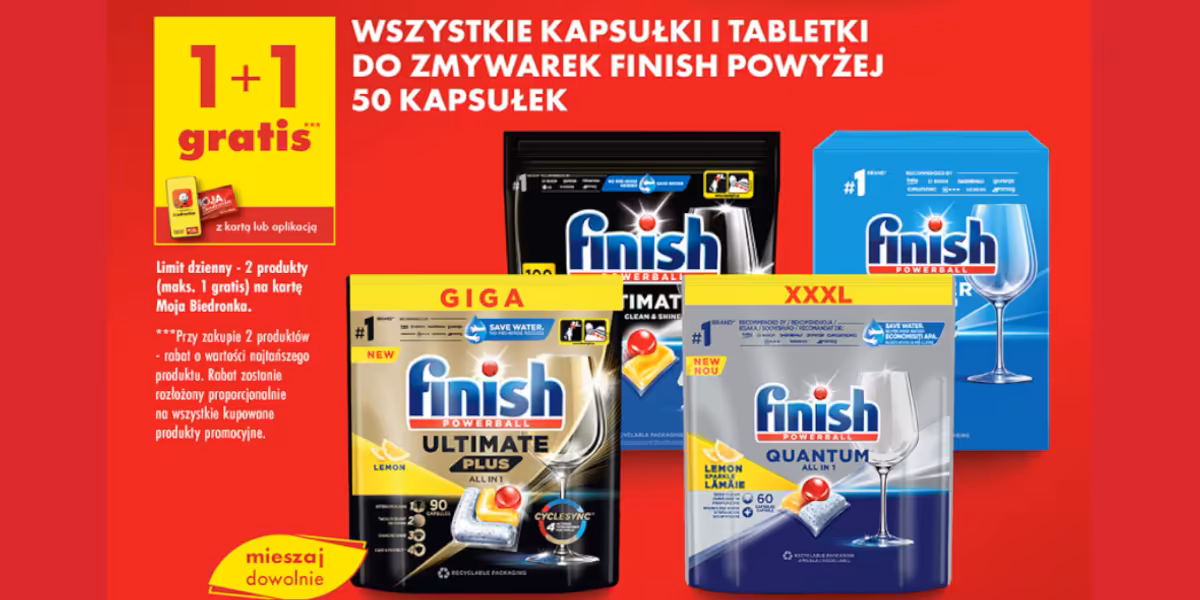 Biedronka: 1+1 GRATIS na wszystkie kapsułki i tabletki Finish