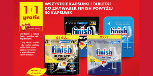 Biedronka: 1+1 GRATIS na wszystkie kapsułki i tabletki Finish 09.05.2025