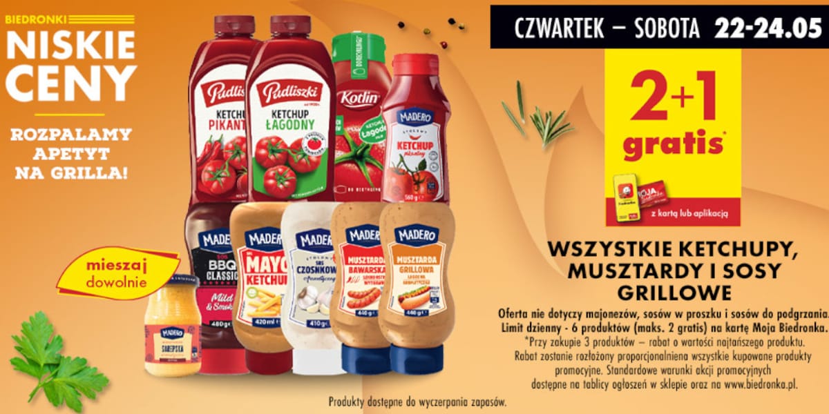 Biedronka: 2+1 GRATIS na ketchupy, musztardy i sosy grillowe