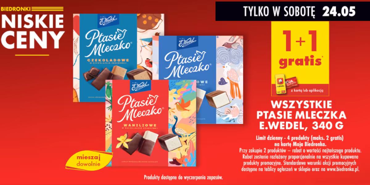 Biedronka: 1+1 GRATIS na Ptasie Mleczko E. Wedel