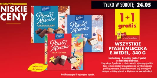 Biedronka: 1+1 GRATIS na Ptasie Mleczko E. Wedel 24.05.2025