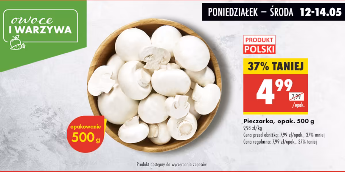 Biedronka: -37% na pieczarki, opak. 500 g