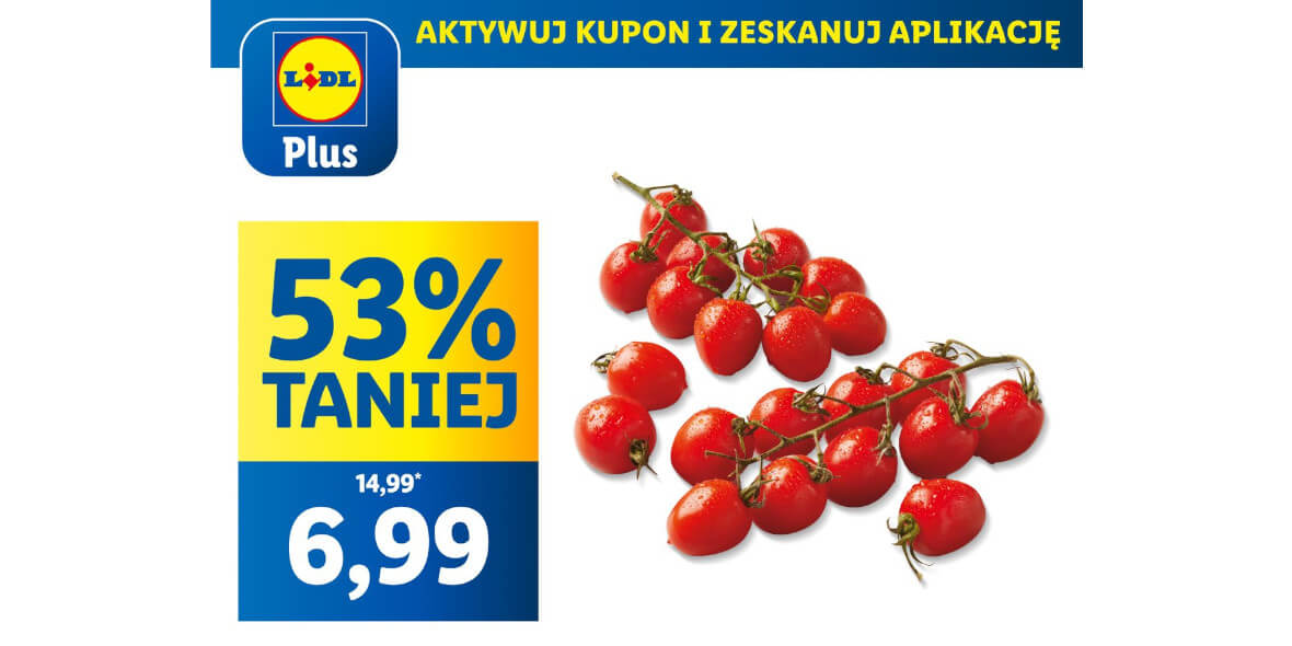 Lidl: KUPON -53% na pomidory koktajlowe kiściowe 05.06.2025