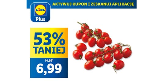 Lidl: KUPON -53% na pomidory koktajlowe kiściowe 05.06.2025