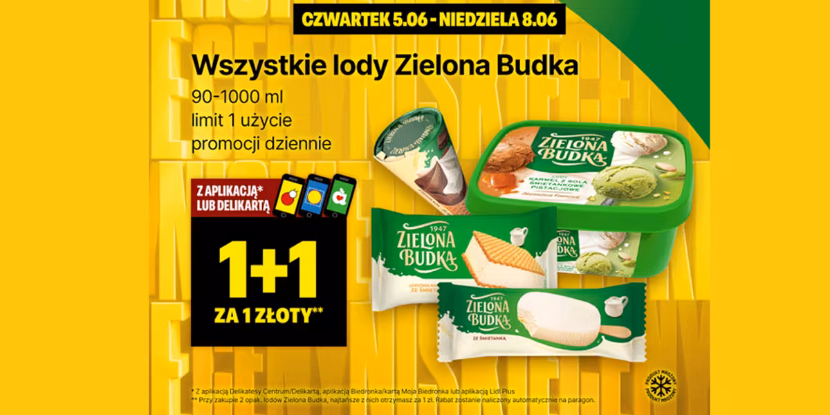 Delikatesy Centrum: 1+1 na wszystkie lody Zielona Budka