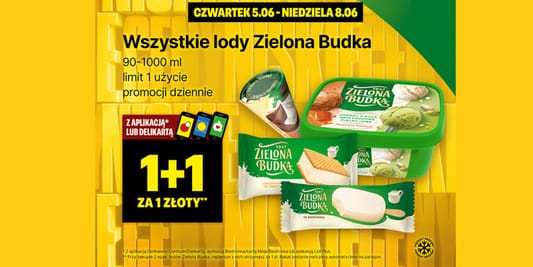 Delikatesy Centrum: 1+1 na wszystkie lody Zielona Budka 05.06.2025