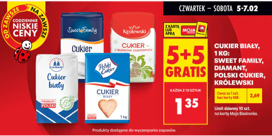 Biedronka: 5+5 GRATIS na cukier 05.02.2026