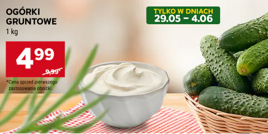 Stokrotka Supermarket: 4,99 zł/kg za ogórki gruntowe 29.05.2025