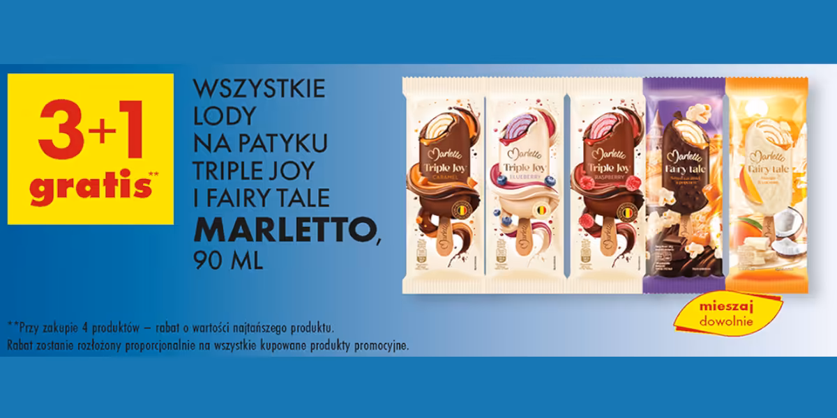 Biedronka: 2+1 GRATIS na lody na patyku Marletto