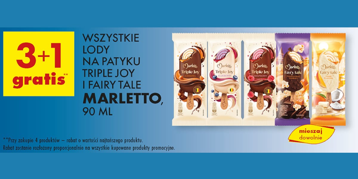 Biedronka: 2+1 GRATIS na lody na patyku Marletto