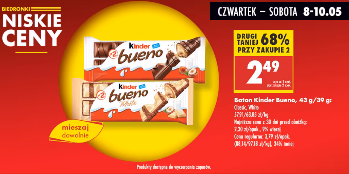 Biedronka: -68% na baton Kinder Bueno