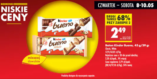 Biedronka: -68% na baton Kinder Bueno 08.05.2025