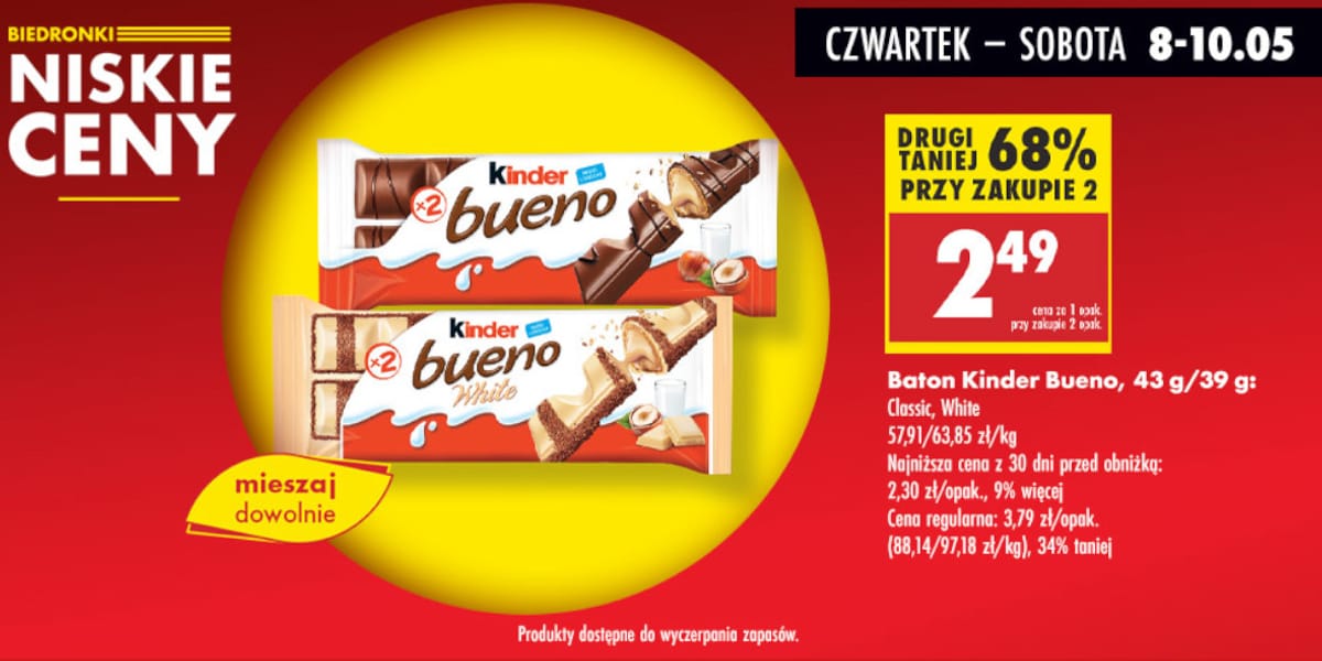 Biedronka: -68% na baton Kinder Bueno