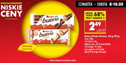 Biedronka: -68% na baton Kinder Bueno 08.05.2025
