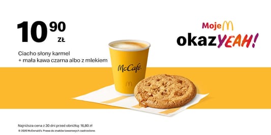 McDonald's: 10,90 zł Ciacho słony karmel + mała kawa 29.12.2025