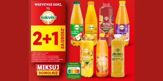 Lidl: 2+1 za GROSZ na soki Solevita 16.06.2025