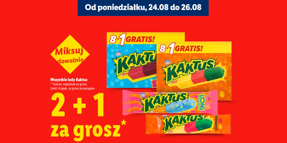 Lidl: 2+1 za GROSZ na lody Kaktus