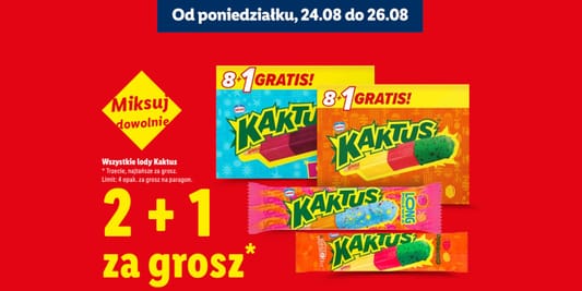 Lidl: 2+1 za GROSZ na lody Kaktus 24.08.2026