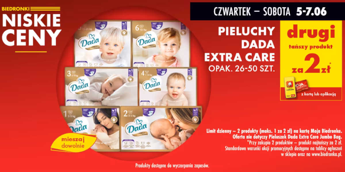 Biedronka: 2 zł za pieluchy Dada Extra Care - drugi produkt
