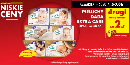 Biedronka: 2 zł za pieluchy Dada Extra Care - drugi produkt 05.06.2025