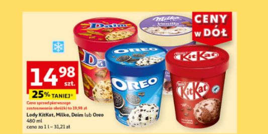 Auchan: -25% na lody KitKat, Milka, Daim lub Oreo 26.07.2024