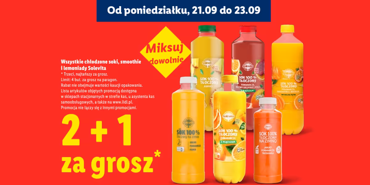 Lidl: 2+1 za GROSZ na soki, smoothie i lemoniady chłodzone