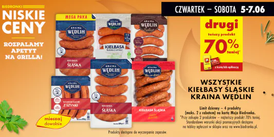 Biedronka: -70% na wszystkie kiełbasy śląskie Kraina Wędlin 05.06.2025