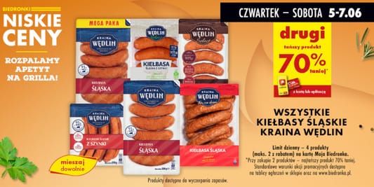 Biedronka: -70% na wszystkie kiełbasy śląskie Kraina Wędlin 05.06.2025