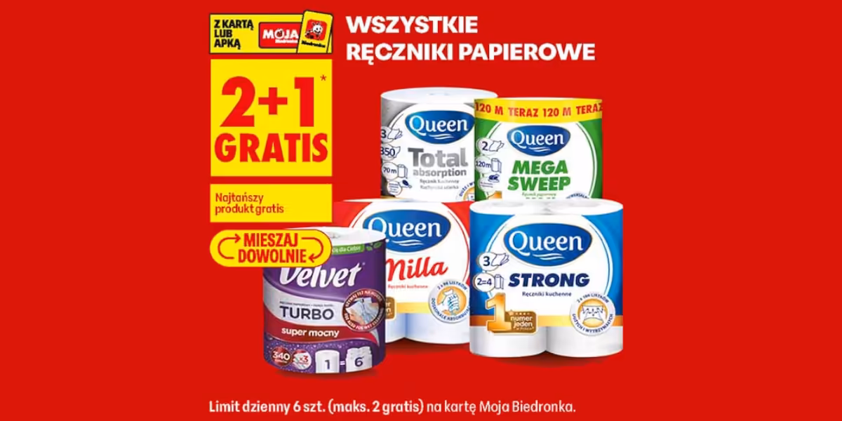 Biedronka: 2 + 1 GRATIS na wszystkie ręczniki papierowe