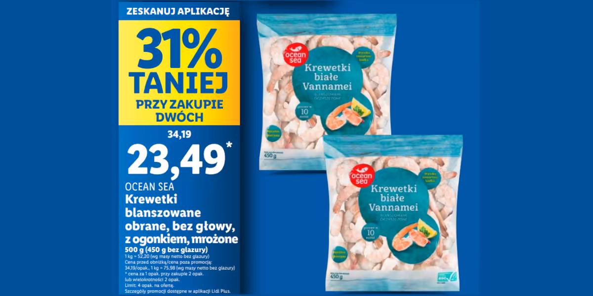 Lidl: KUPON -31% na krewetki Ocean Sea