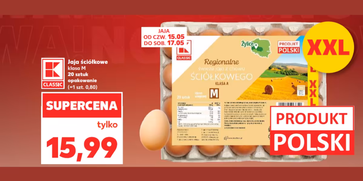 Kaufland: 15,99 zł za jaja ściółkowe klasa M, 20 sztuk